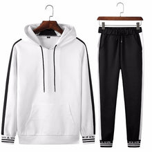 Load image into Gallery viewer, Spring Autumn Sportswear Fitness Tracksuit Men Hoodies Black And White Sets Casual Mens Clothing 2 PC Sweatshirt+SweatPants
