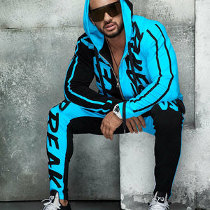 ZOGAA Mens Tracksuit Autumn Fashion Casual Men Fitness Sets Letter Patchwork Hooded Sweatshirt Sweatpants Sports Suit Streetwear