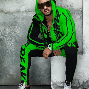 ZOGAA Mens Tracksuit Autumn Fashion Casual Men Fitness Sets Letter Patchwork Hooded Sweatshirt Sweatpants Sports Suit Streetwear