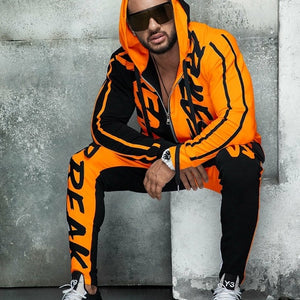 ZOGAA Mens Tracksuit Autumn Fashion Casual Men Fitness Sets Letter Patchwork Hooded Sweatshirt Sweatpants Sports Suit Streetwear