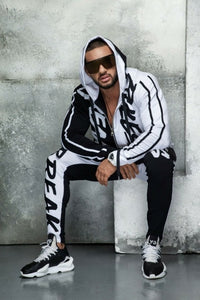ZOGAA Mens Tracksuit Autumn Fashion Casual Men Fitness Sets Letter Patchwork Hooded Sweatshirt Sweatpants Sports Suit Streetwear
