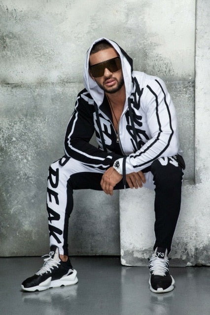 ZOGAA Mens Tracksuit Autumn Fashion Casual Men Fitness Sets Letter Patchwork Hooded Sweatshirt Sweatpants Sports Suit Streetwear